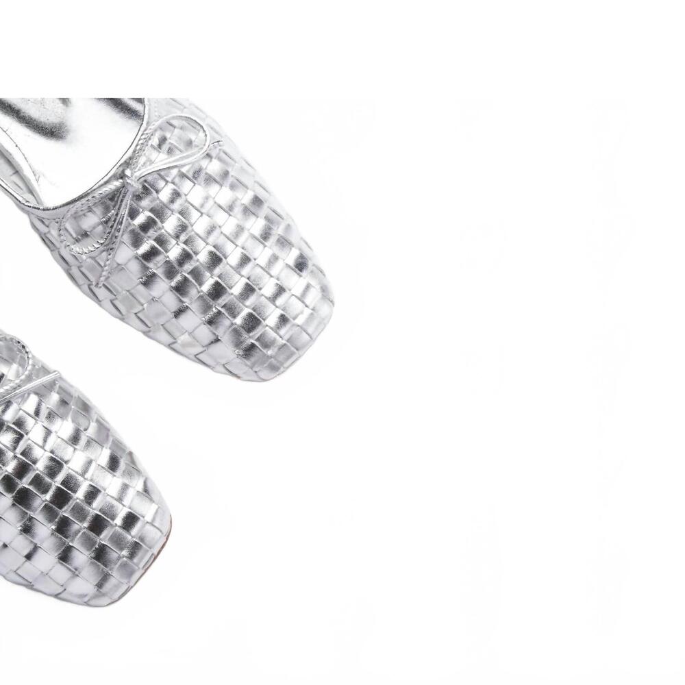 NEW FREDA SALVADOR women's jada ballet square toe flat in silver closed woven ca - Picture 3 of 4